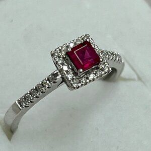 14kt White Gold Natural Ruby and Diamond Ring